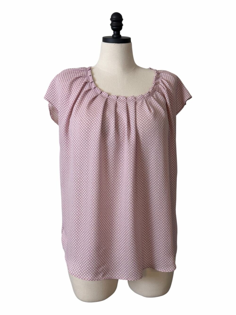 Lauren Conrad LC Flutter Sleeve Blouse XXL Gathered Neck Tie Back Lavender Check
